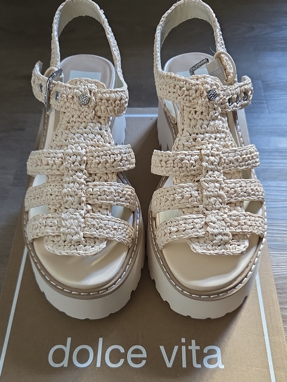 Dolce Vita Braided Cream Platform Sandal with Ankle Strap